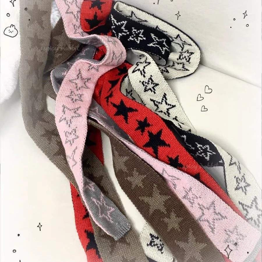 五角星撞色围巾/灰色粉色Y2k辣妹千禧针织朋克秋冬穿搭