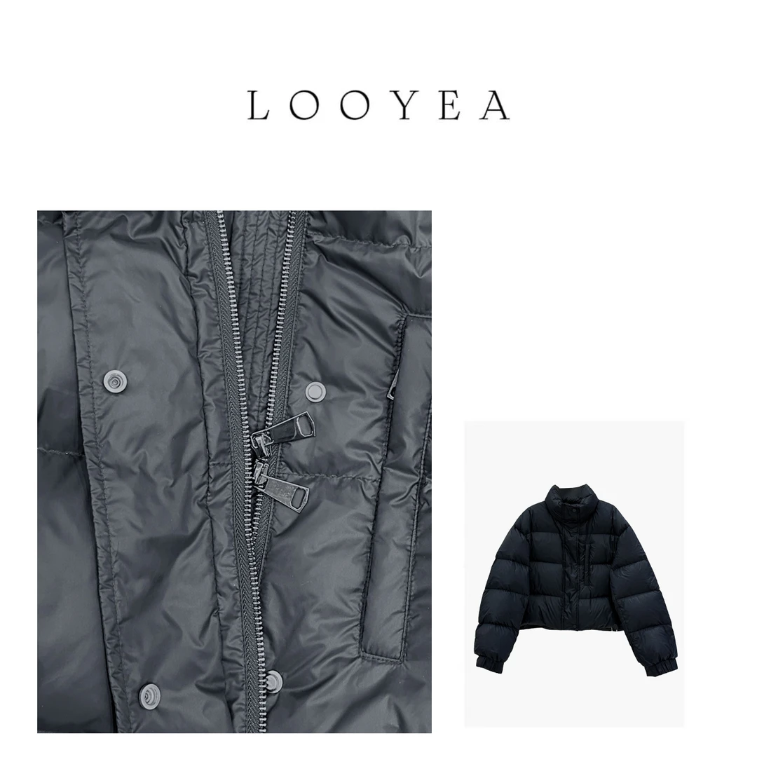 【蓝宝石】 LOOYEA 冬季简约ins百搭韩版时尚立领短款羽绒服 10451