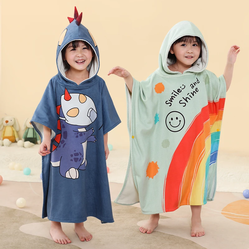 儿童浴巾斗篷浴袍男女宝宝小孩游泳洗澡可穿带帽吸水速干专用大童