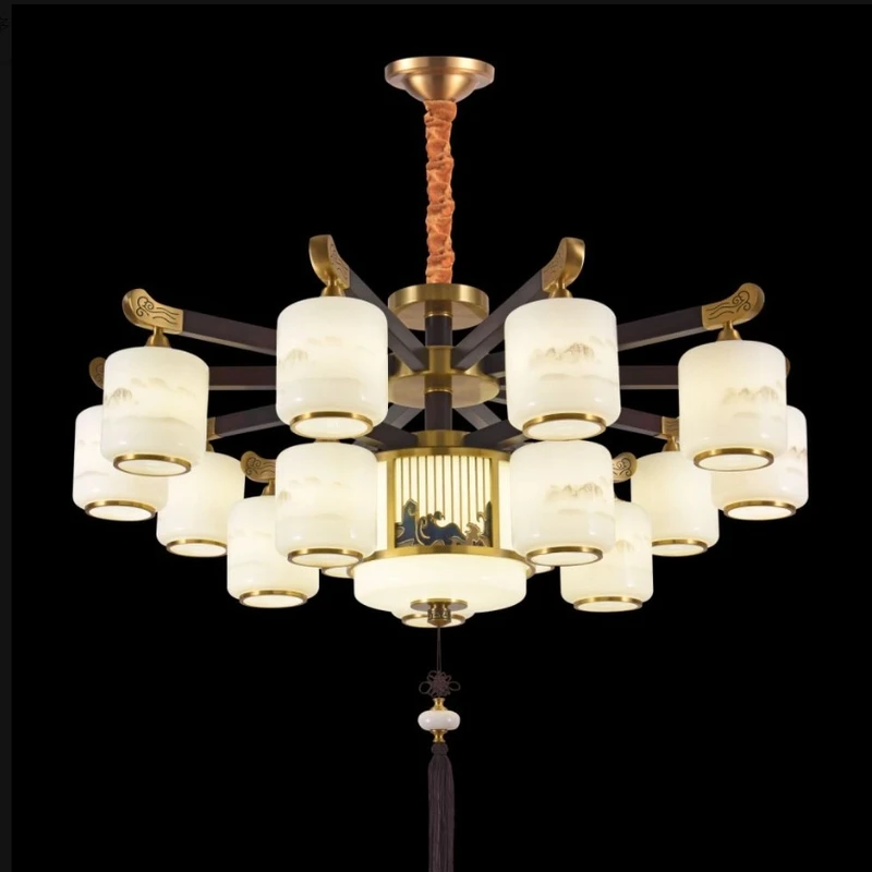 全铜北美黑胡桃吊灯客厅大气中国风实木吊灯