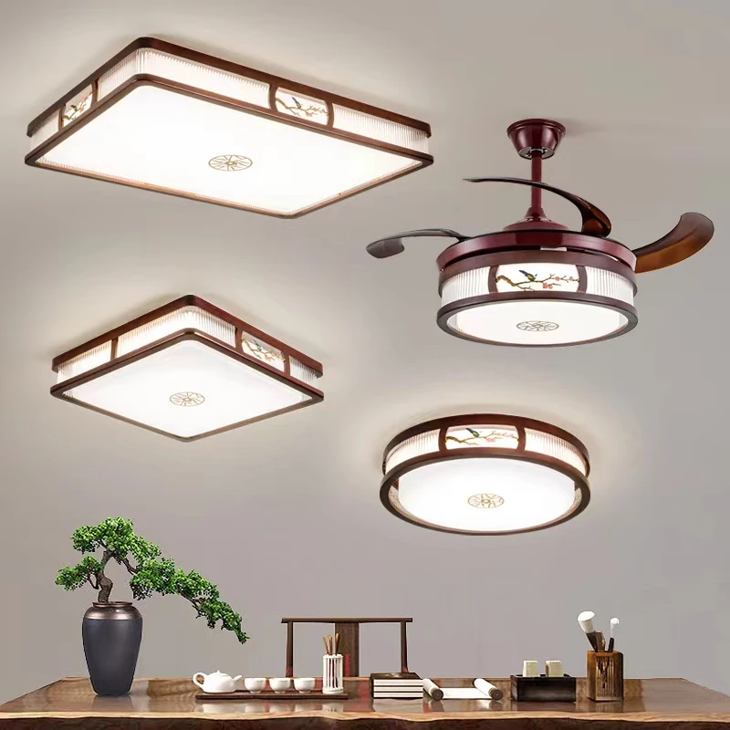 新中式吸顶灯大气客厅灯套餐长形LED风扇餐厅灯现代简约卧室灯具