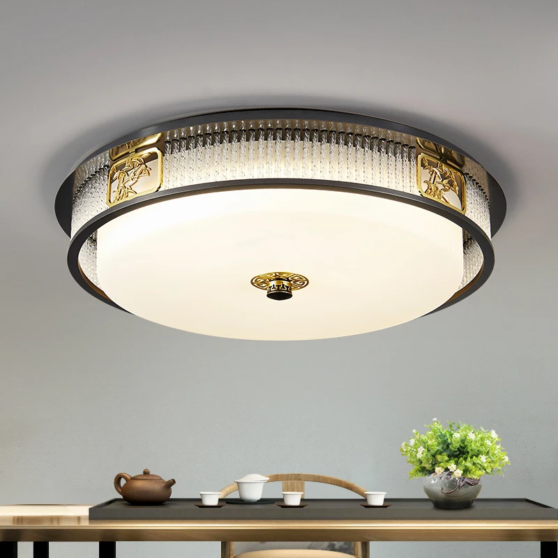 2022年新款新中式吸顶灯LED全铜圆形轻奢卧室简约创意个性房间灯