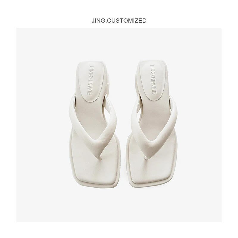 【颜颜严选】（跟高3.5CM）夏季夹脚舒适百搭小众设计方头平底凉拖