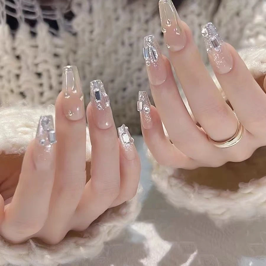 【银河细闪】纯手工穿戴甲气质显白爆闪美甲光疗纯欲冰透贴片