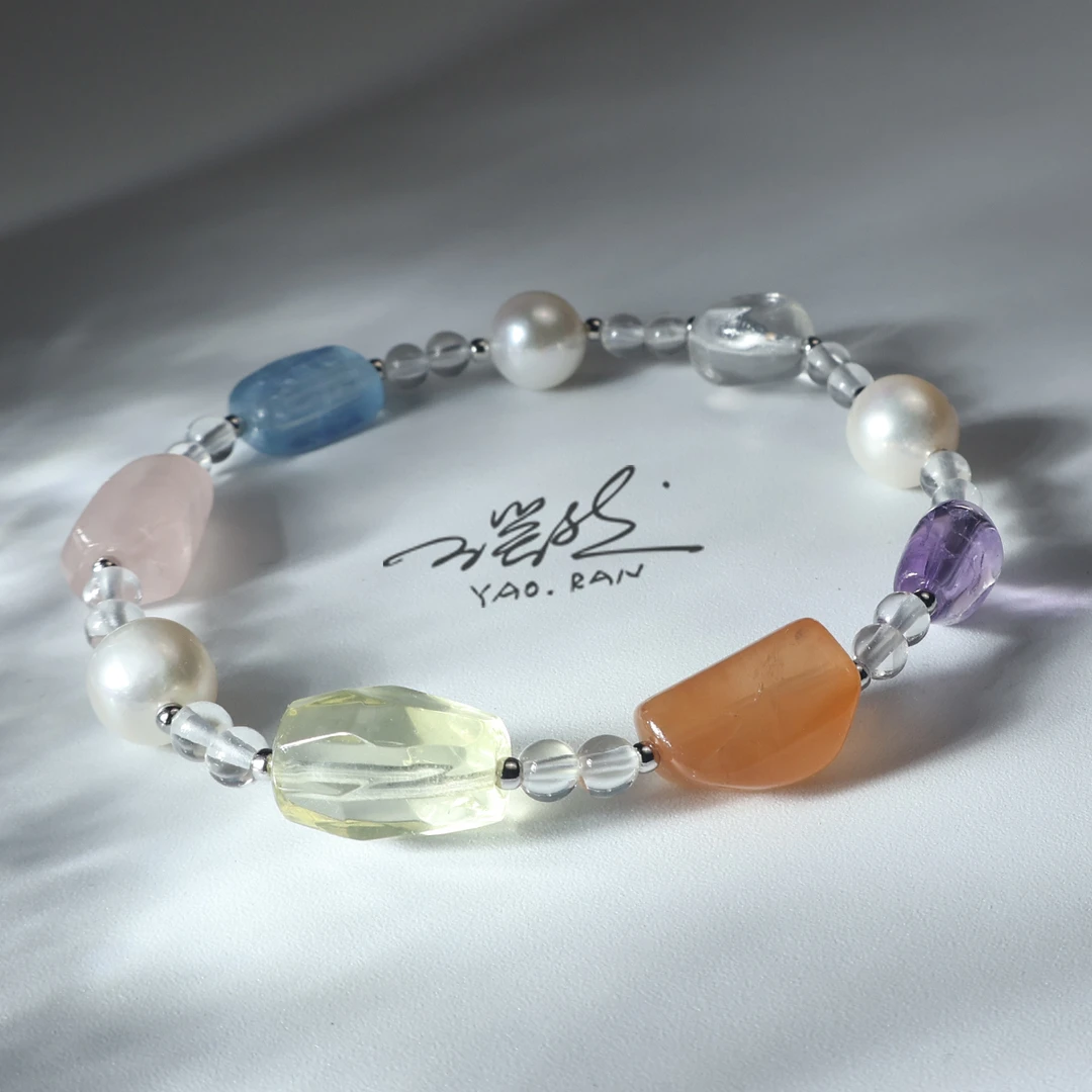 天然多宝水晶手串珍珠海蓝宝百搭多彩多样性发货