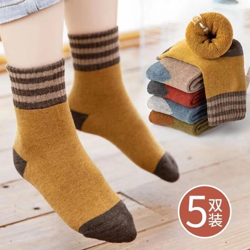 加绒袜子加厚保暖中筒袜长袜秋冬季儿童袜子秋冬季加厚保暖毛圈袜