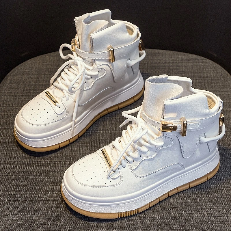外贸撤柜断码清仓高帮真皮小白鞋女厚底秋冬加绒运动板鞋休闲棉鞋
