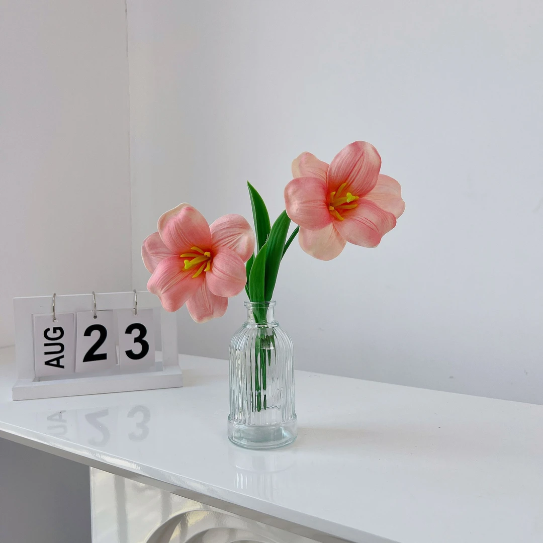 仿真开花郁金香奶油感保湿仿真花手感ins假花花瓶客厅摆件餐桌