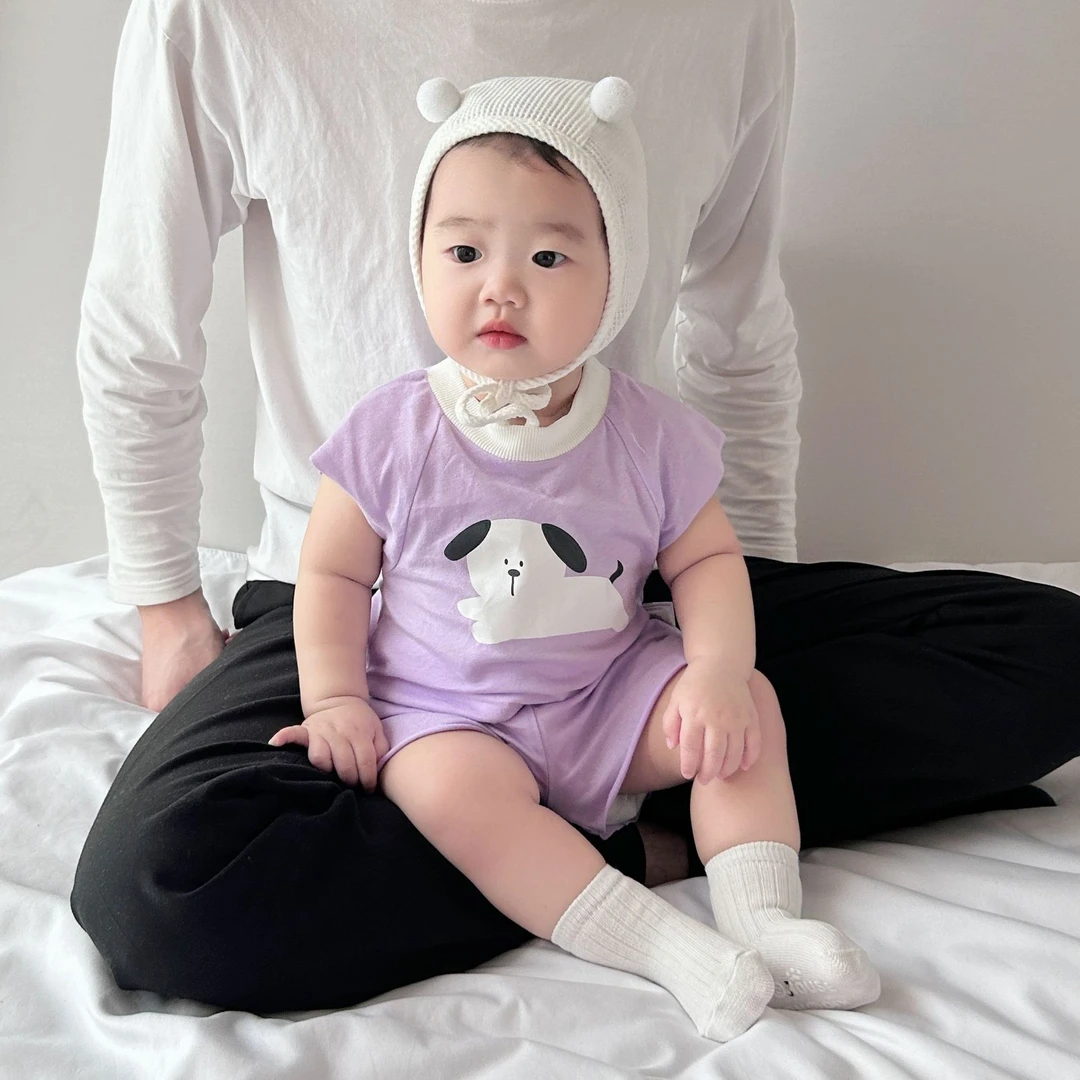 韩国夏季2024新款套装婴儿卡通可爱印花薄款短袖短裤分体两件套潮