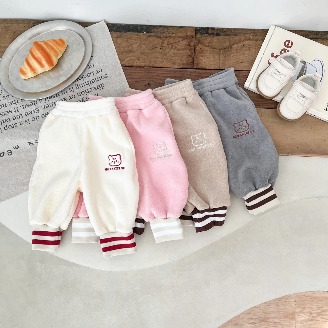 婴儿裤子加绒卫裤秋冬款男女宝宝百搭加厚休闲束脚裤男童保暖长裤