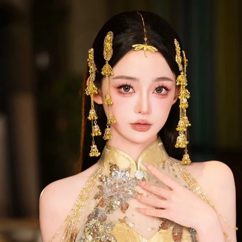 芸琪易梦玲同款头饰金色流苏民族风发夹边夹汉服古装新娘发饰品