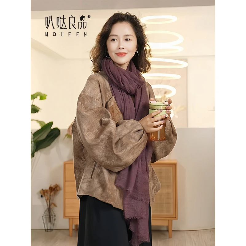 【叭哒不惑】 南北行 亚麻美拉德复古百搭休闲印花设计师外套