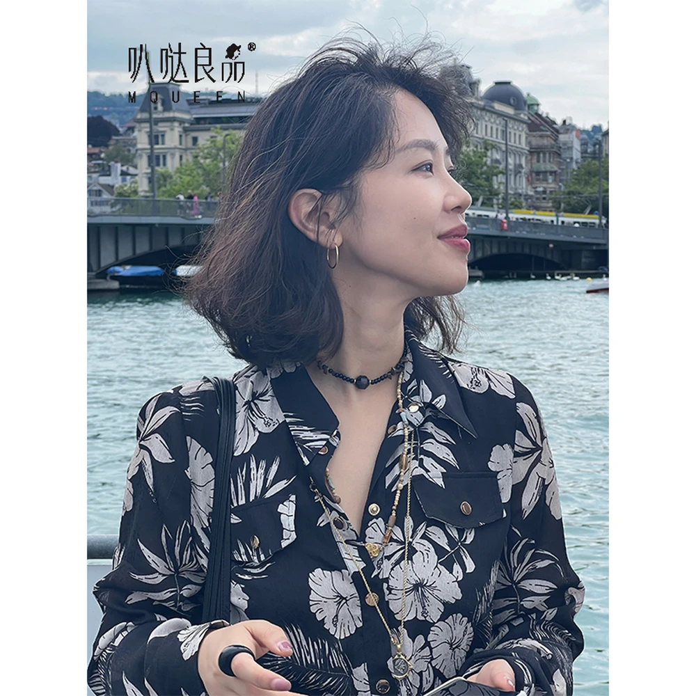 库茵 叭哒不惑 华美乐章 时尚休闲印花宽松系带连衣裙