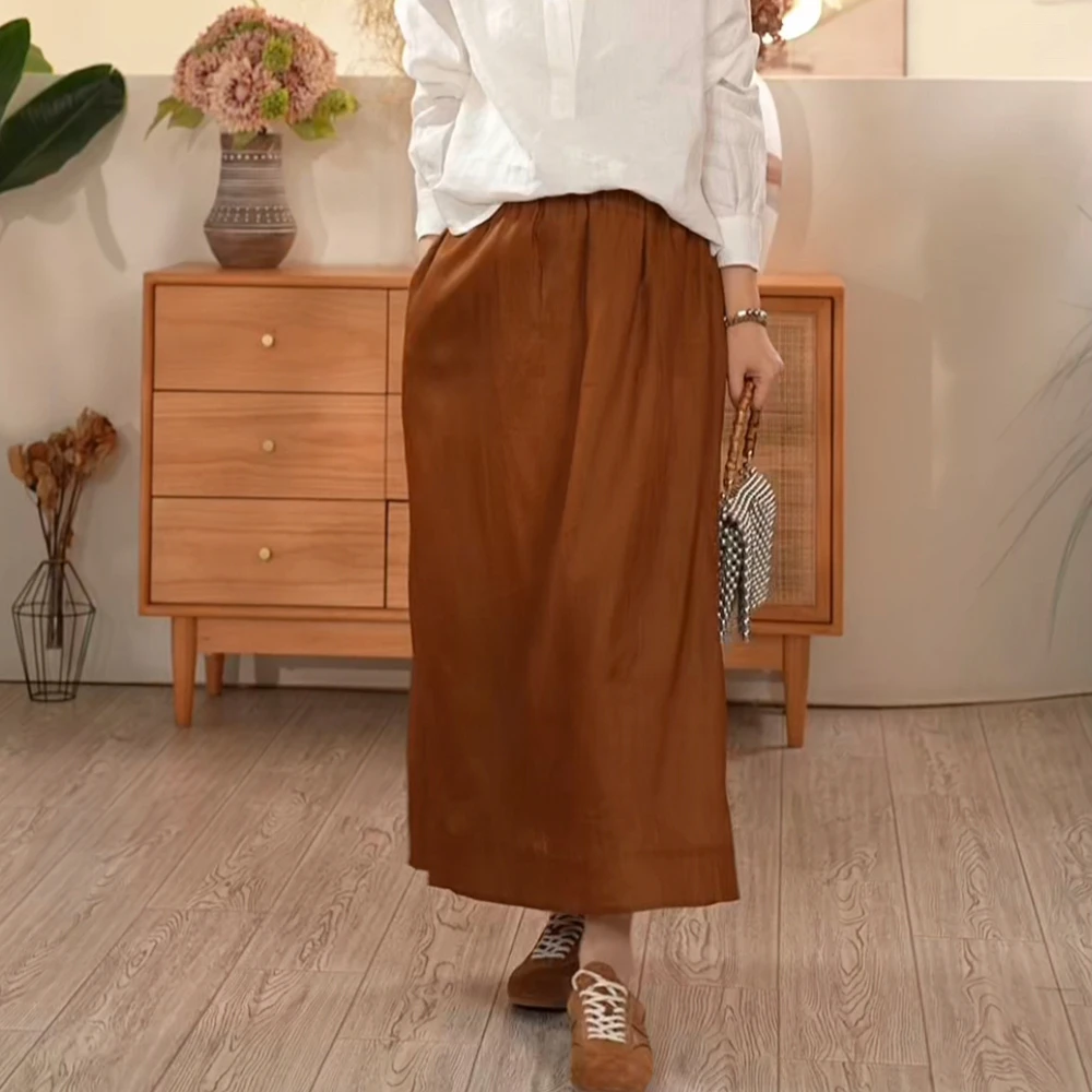 【叭哒不惑】  假日 桑蚕丝时尚百搭松紧腰纯色A字女装半身裙