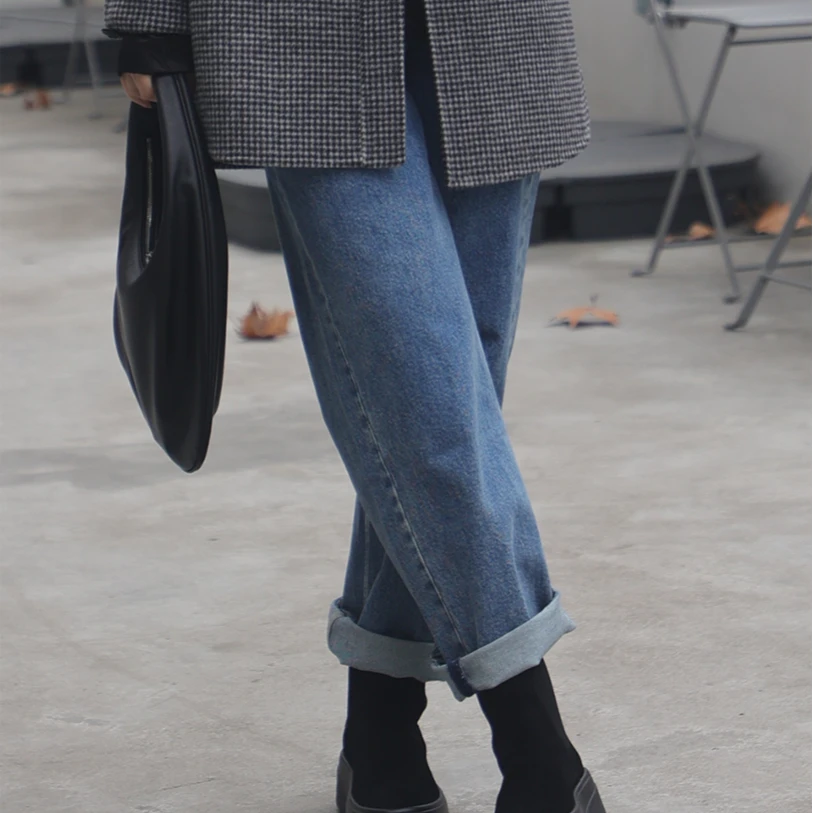 库茵 叭哒不惑 少年感 棉质直筒宽松显瘦高腰秋冬直筒裤牛仔裤