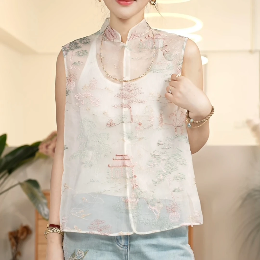 【叭哒不惑】 小燕子 桑蚕丝复古印花无袖提花夏季中式马甲