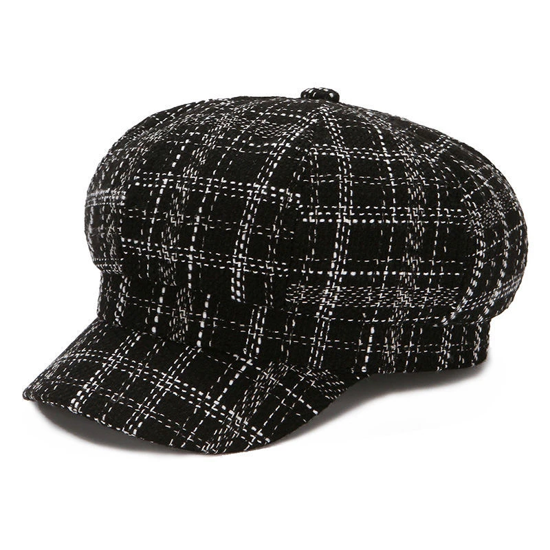 帽子女士春秋天韩版八角帽格子贝雷帽中老年遮阳帽冬季保暖画家帽