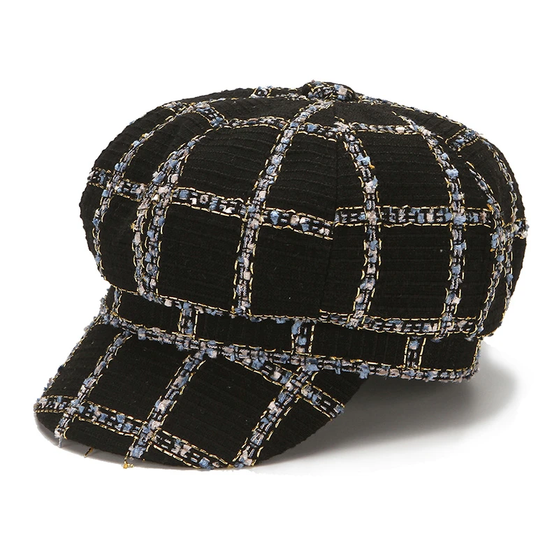 帽子女八角帽春秋天韩版格子透气贝雷帽冬季小香风保暖百搭鸭舌帽