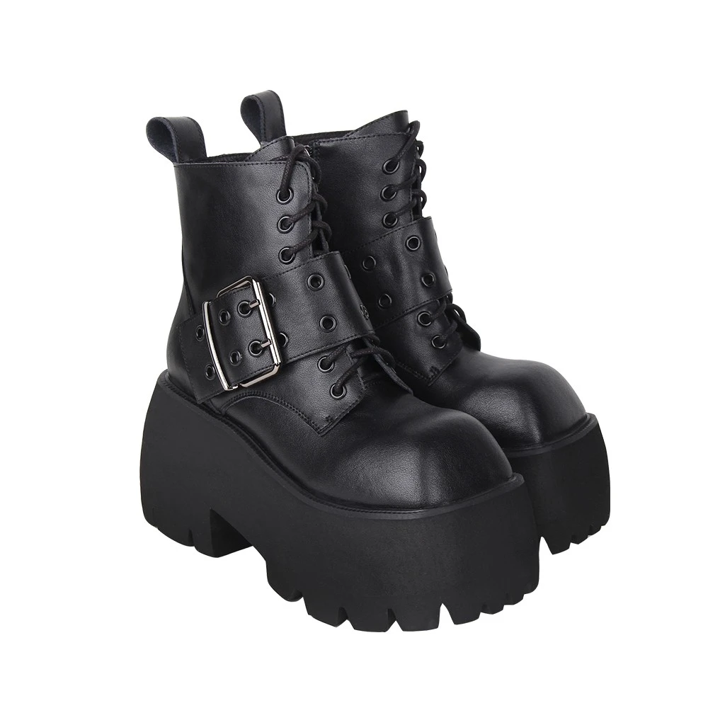 牛皮款2024经典Lolita punk特殊头型梅花底厚底松糕短靴M3917