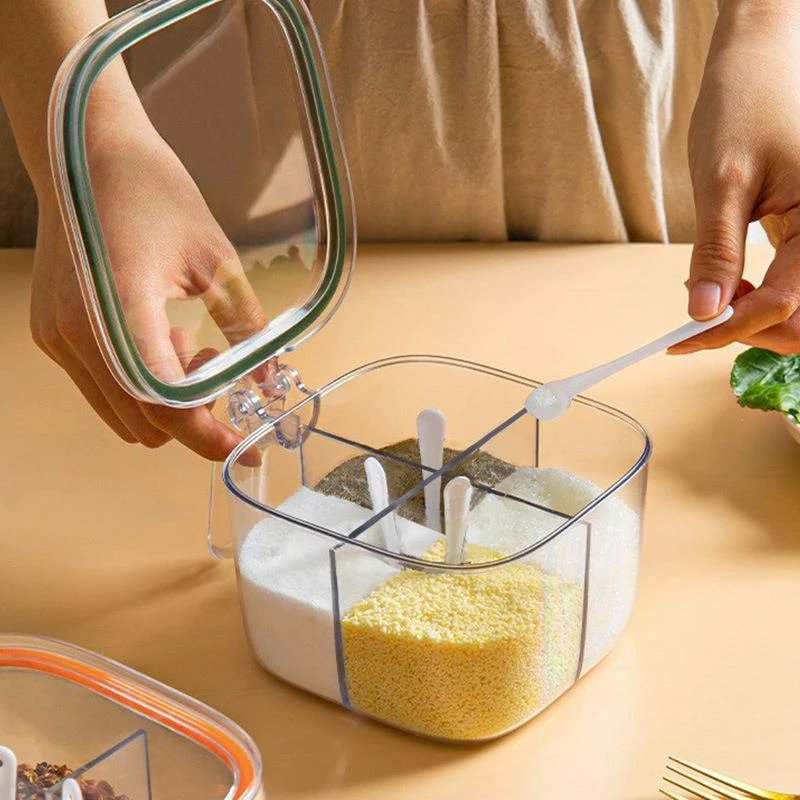 FAVMARTHA四格一体家用调料罐套装定量控盐罐多格调料收纳盒瓶子