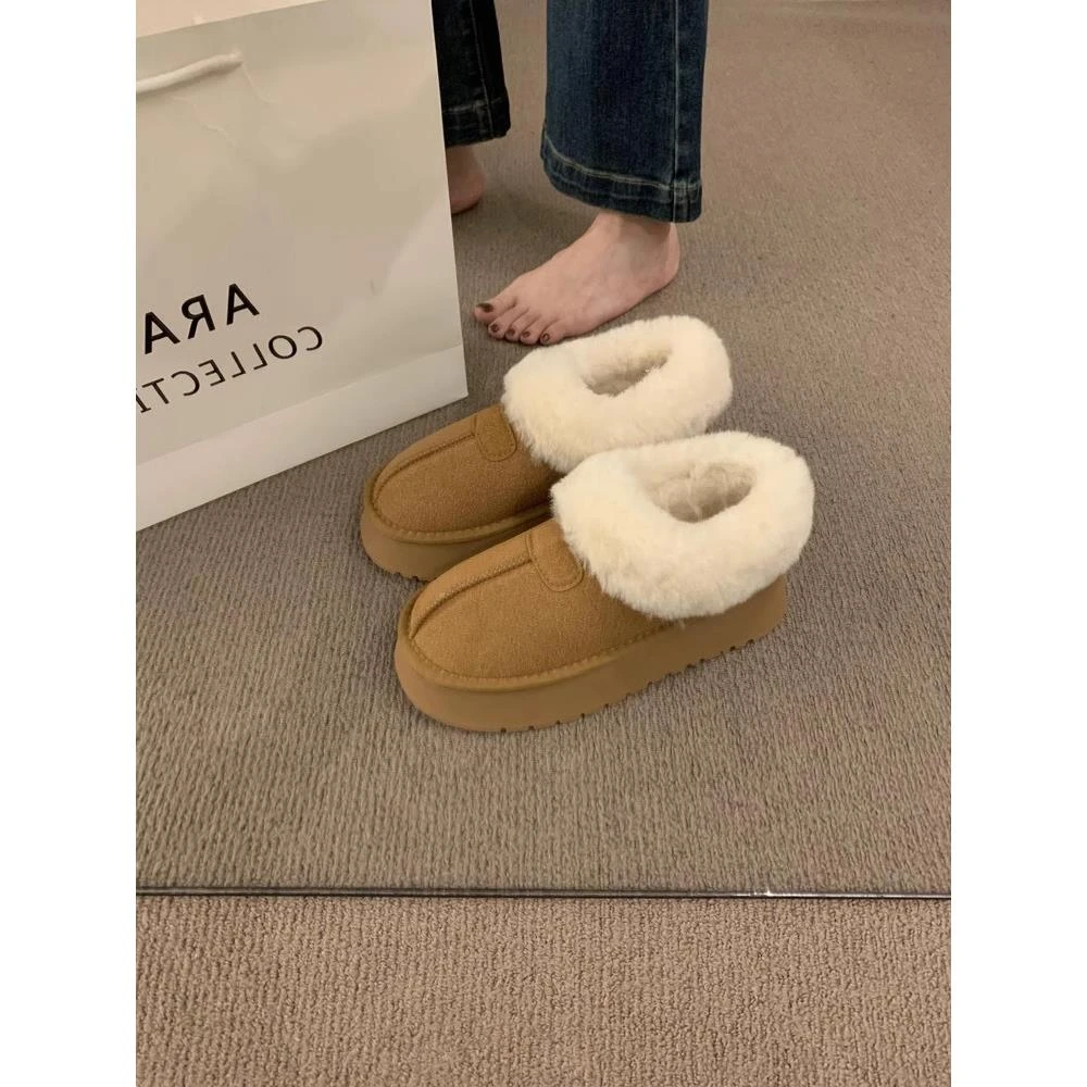 FAVMARTHA厚底雪地靴女2023冬季新款加绒加厚东北大棉鞋皮毛一体