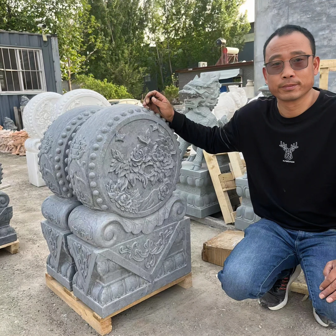 青石圆鼓款抱鼓石门口摆件雕刻圆鼓款门鼓狮子貔貅新中式工艺品