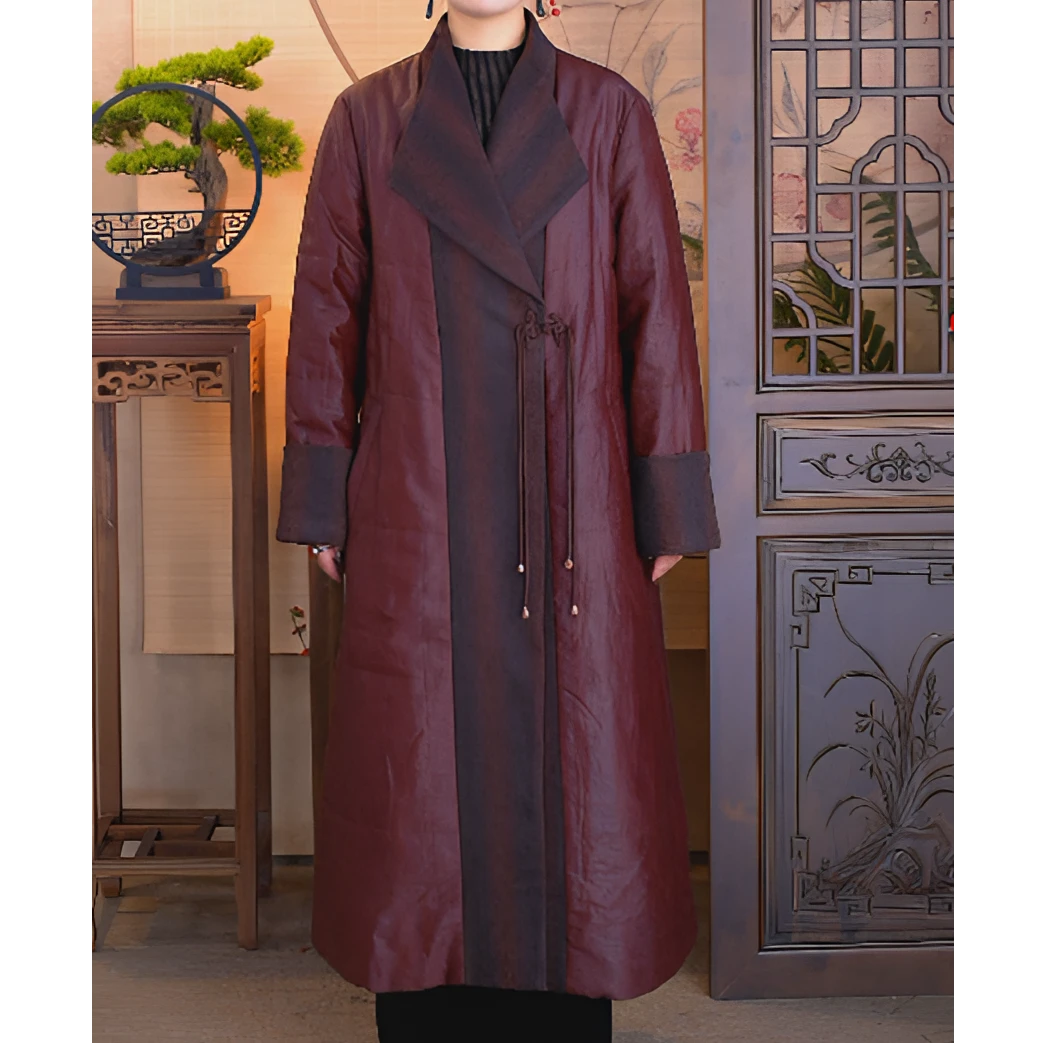 冬季新中式国风桑蚕丝气质时尚保暖中长款棉衣25432