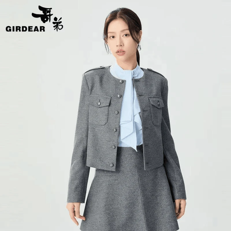 GIRDEAR/哥弟新款绵羊毛法式复古圆领短款老钱风外套1400688