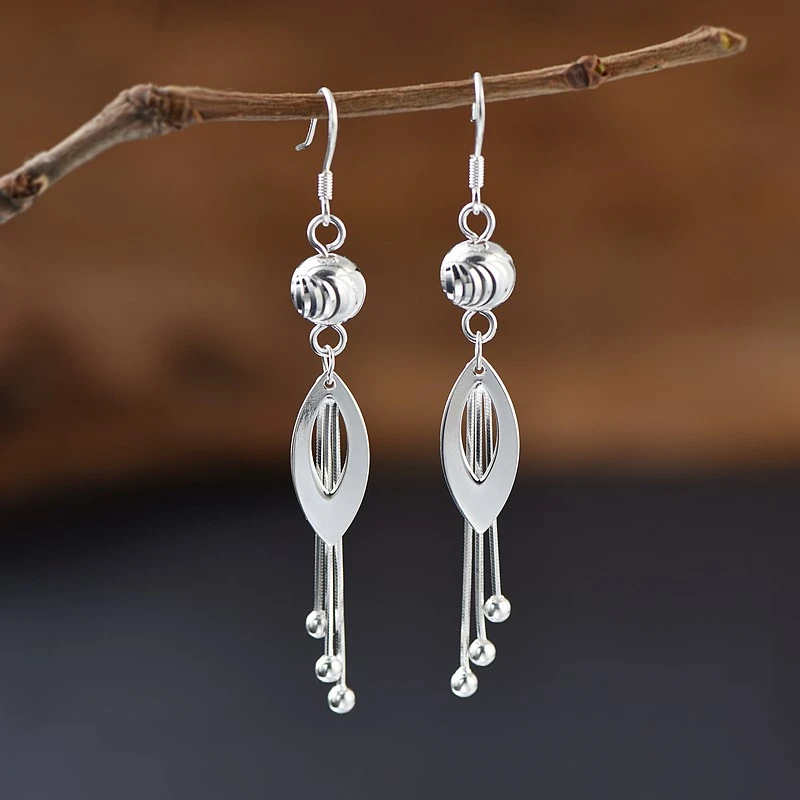 足银耳饰 银耳环999纯银女韩版简约时尚气质长款流苏耳坠送妈妈礼