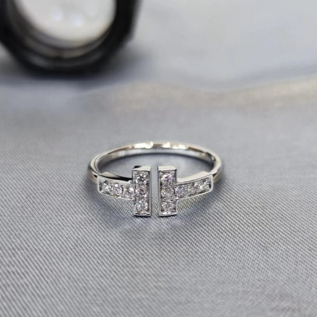 老凤凰925银莫桑石戒指 莫桑钻戒指双T女戒网红不掉色时尚高档镶