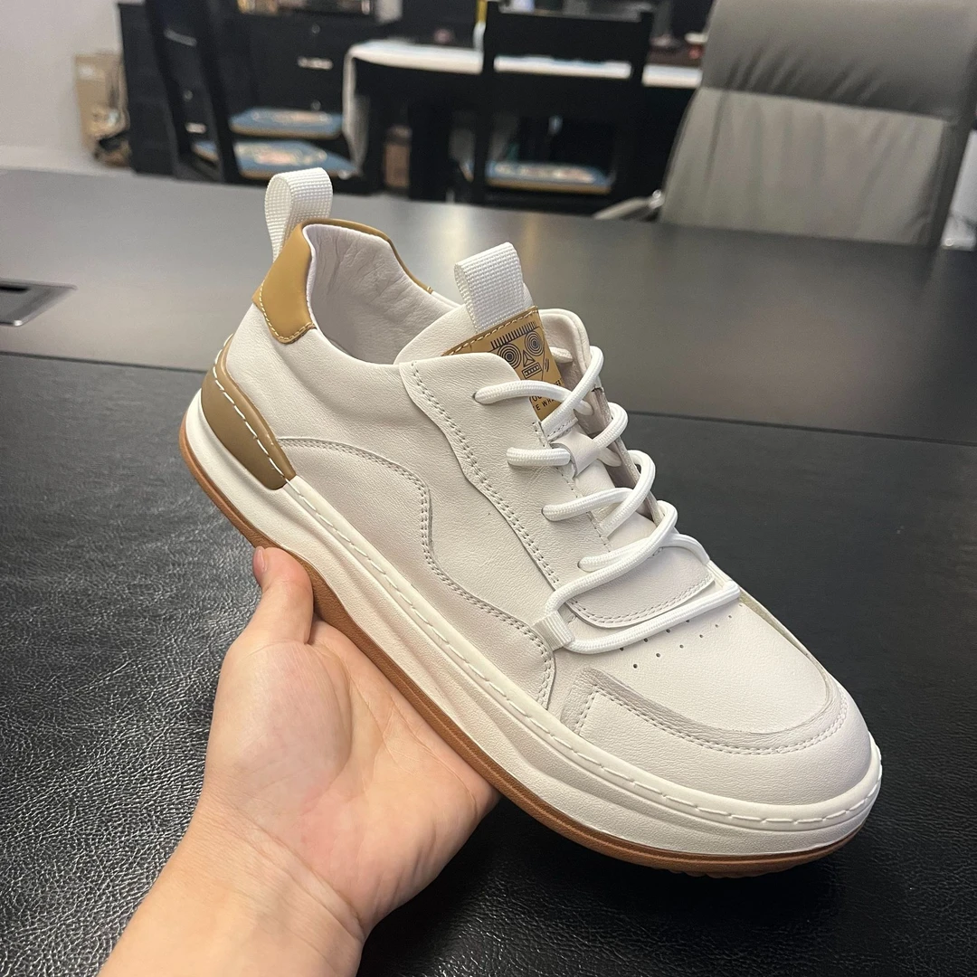 秋季新款牛皮小白鞋男士休闲鞋板鞋真皮透气时尚百搭