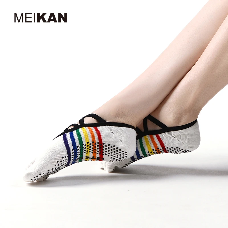 彩虹露背瑜伽袜防滑袜专业女五指袜健身运动普拉提袜子分指地板袜