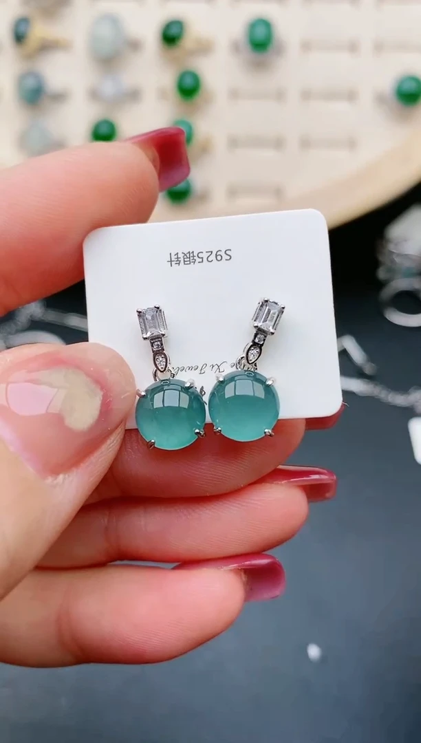 【闪购商品】翡翠耳饰银S925镶嵌058500