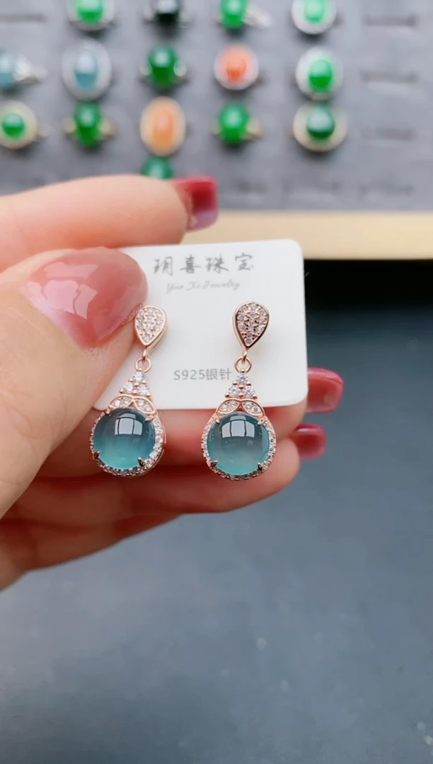 【闪购商品】翡翠耳饰银S925镶嵌21321