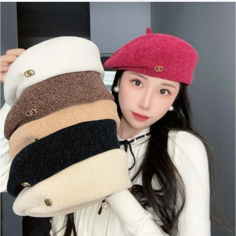 秋冬新款雪尼尔定型贝雷帽女韩版时尚不规则画家帽日系甜美小香风