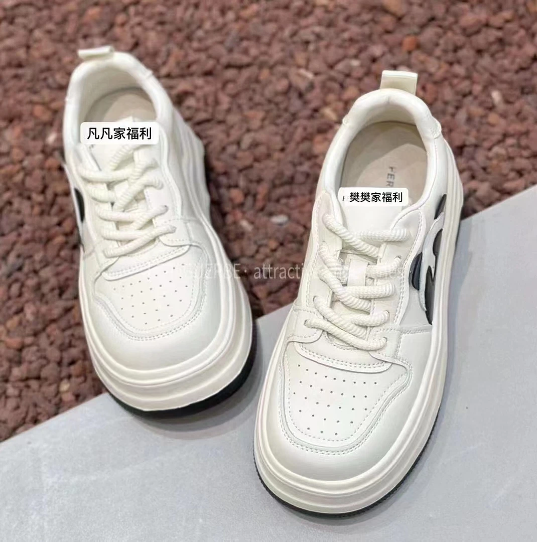 熊猫百搭平底秋季板鞋女士低帮运动时尚真皮系带韩版韩版春季