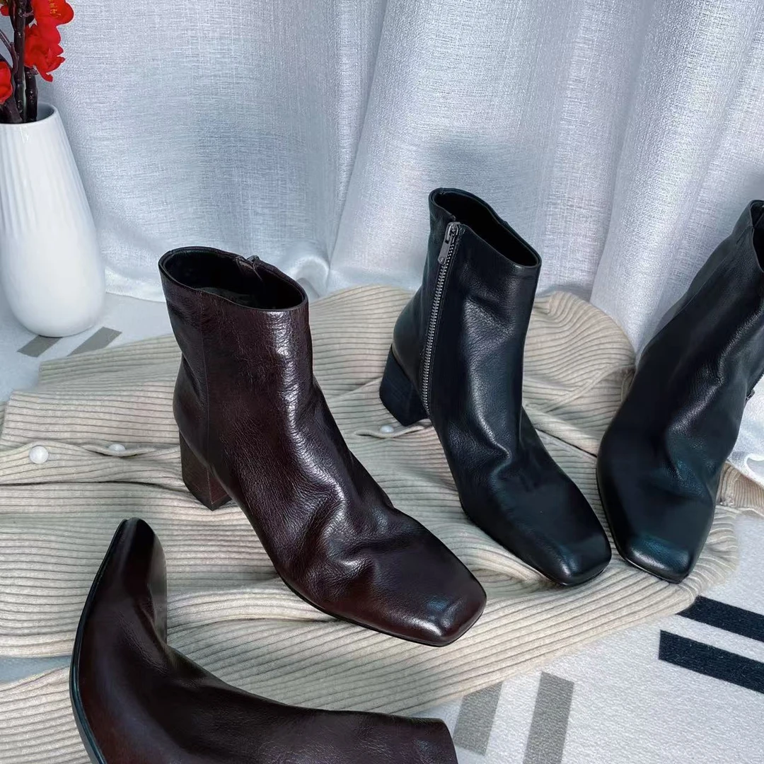 34-40码 头层植鞣小牛皮瘦瘦靴软皮软底超好穿舒适百搭时尚方头