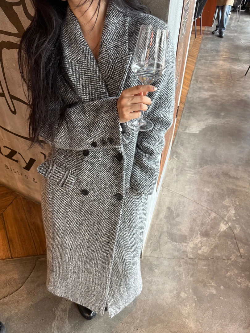 【INAIEN】 线上款“小蛮腰”人字纹大衣 Y3577