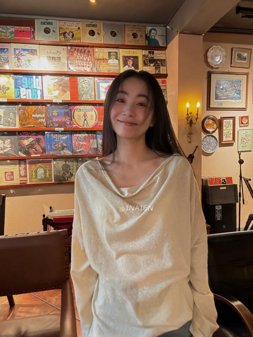 【INAIEN】线上款 亚麻荡领长袖“纸片人” (清仓)  N5767