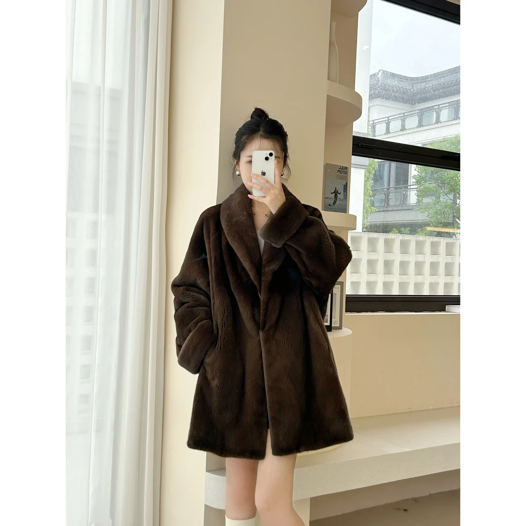 新款挽袖整貂大衣女进口天鹅绒水貂外套母貂