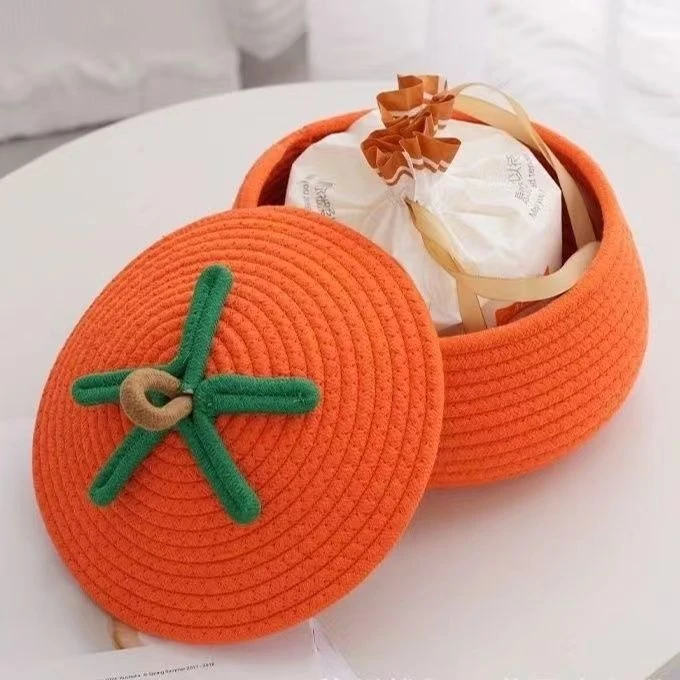 卡通可爱棉线桌面收纳篮有盖零食客厅茶几下收纳筐卡通玩具收纳盒