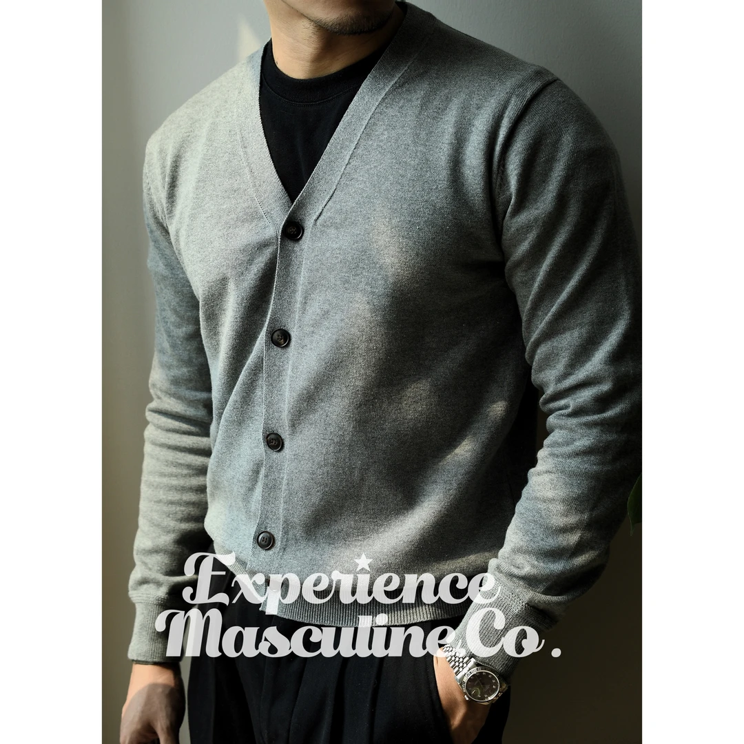 柴米美式复古纯棉毛衣开衫毛衣外套商务休闲高档外套男士开衫外套