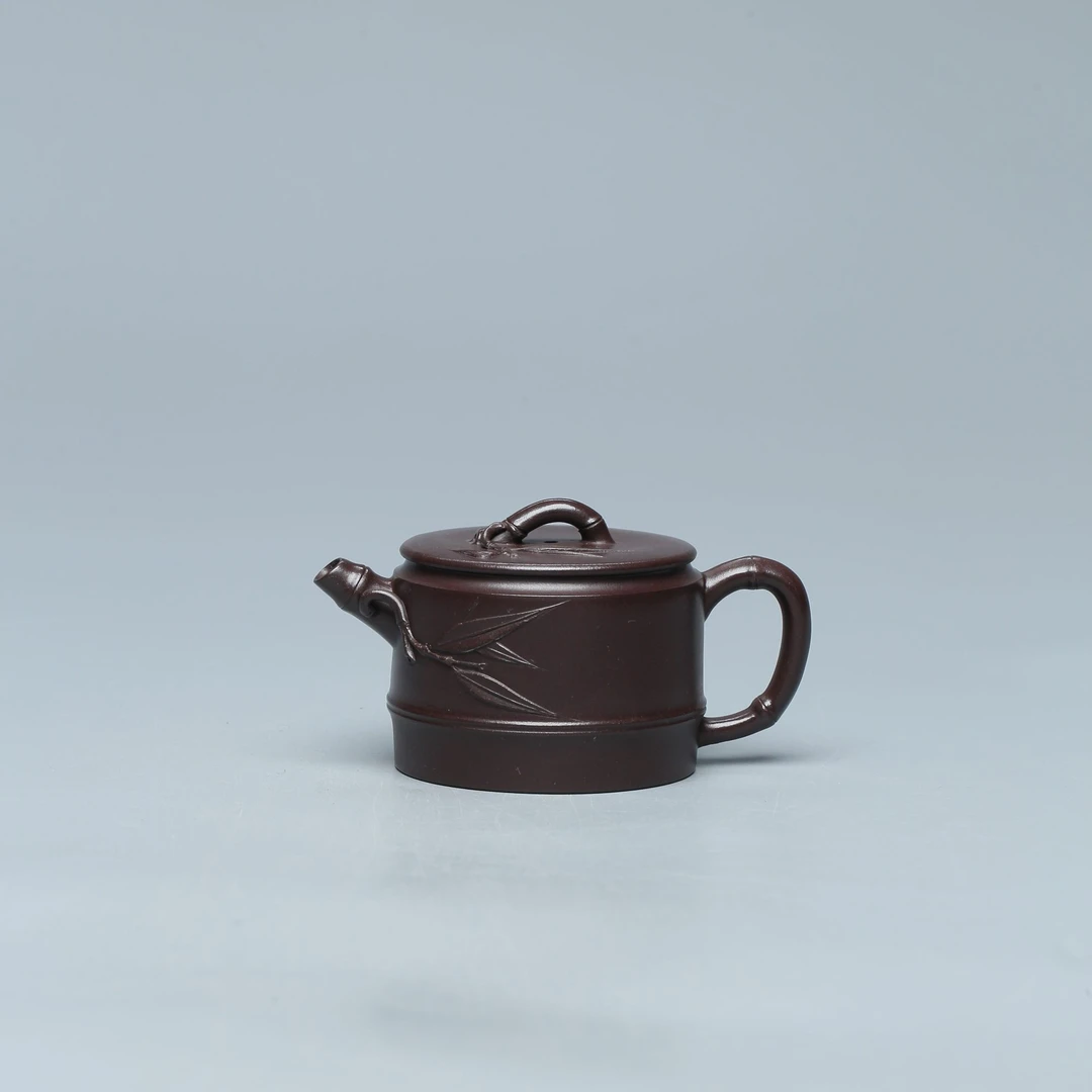 达观LHH70【玩艺轩】徐老师 竹段竹节 扁嘴 紫泥 150cc紫砂壶 观达