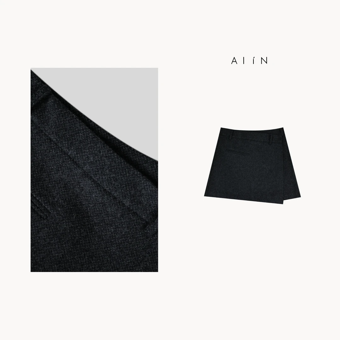 ALIN【不规则短裙】冬季百搭不规则羊毛显瘦a字短裙24-AWD7851