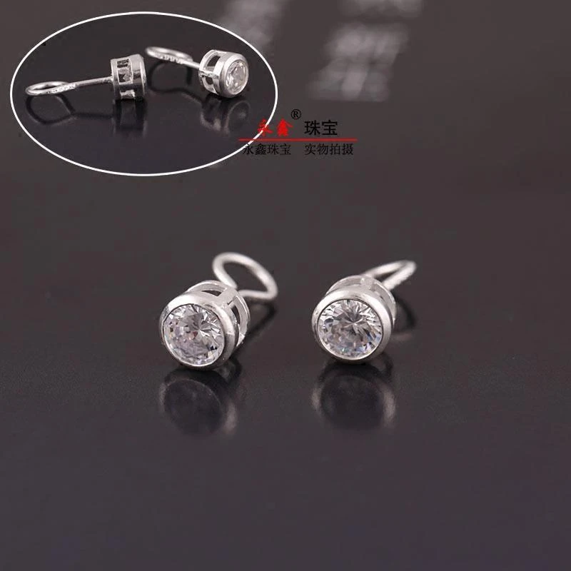 足银耳饰 999纯银耳钉女简约气质男情侣四爪圆钻弯钩银饰生日礼物