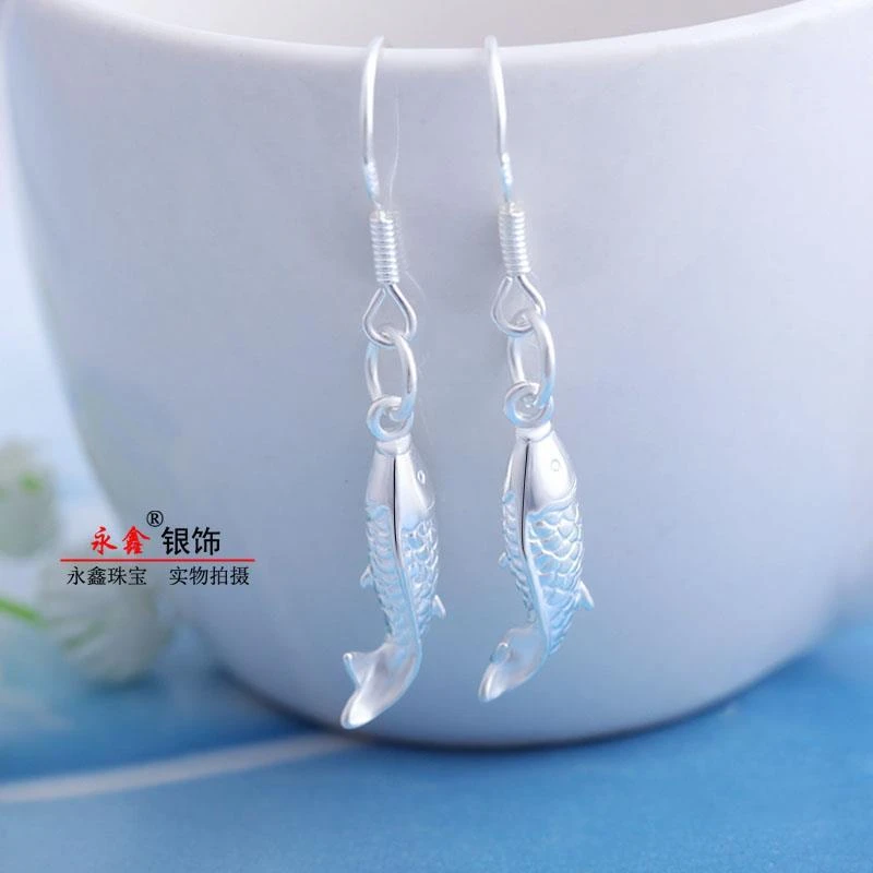 足银耳饰 999纯银耳坠女锦鲤幸运四叶草短款清冷风高级感小众设计