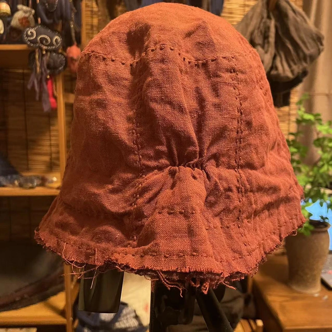 双层亚麻渔夫帽保暖秋冬针织女士黑色冷帽网红时尚加厚