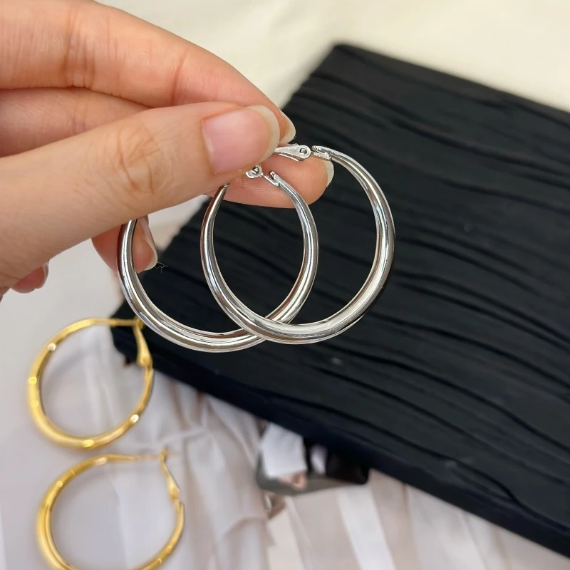 铜合金耳饰 【么么专属】大气正圆高光渐变素圈耳环 银针个性大耳圈