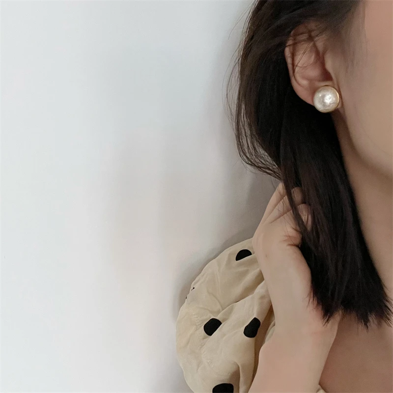 铜合金仿珍珠耳饰 【么么专属】半圆金边棉花珠 银针百搭法式简约