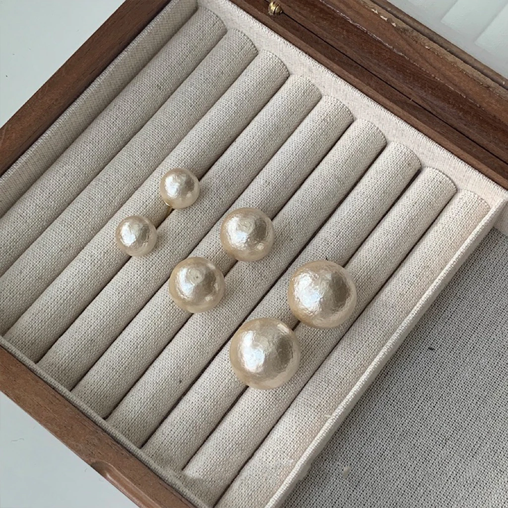 铜合金仿珍珠耳饰 【么么专属】简单棉花珠珠耳钉银针 秋冬高级感
